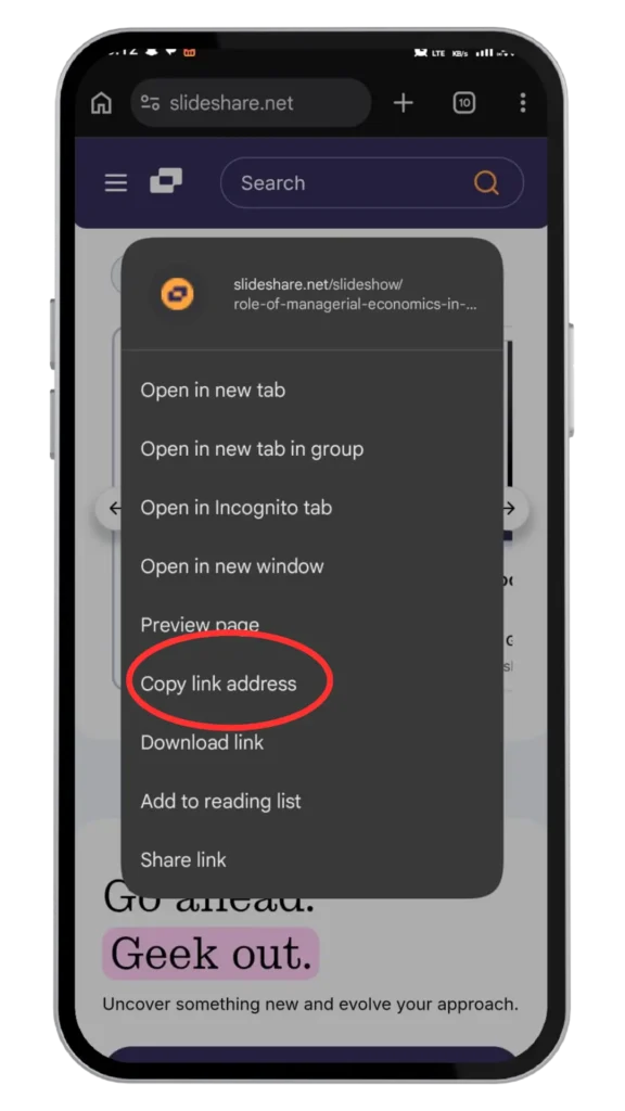 Copy the SlideShare Slides URL